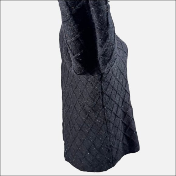 Land’s End Chunky Diamond 3D Pom Pom Rollneck Black Tweed Knit Sweater (Size 2X) - Picture 7 of 12